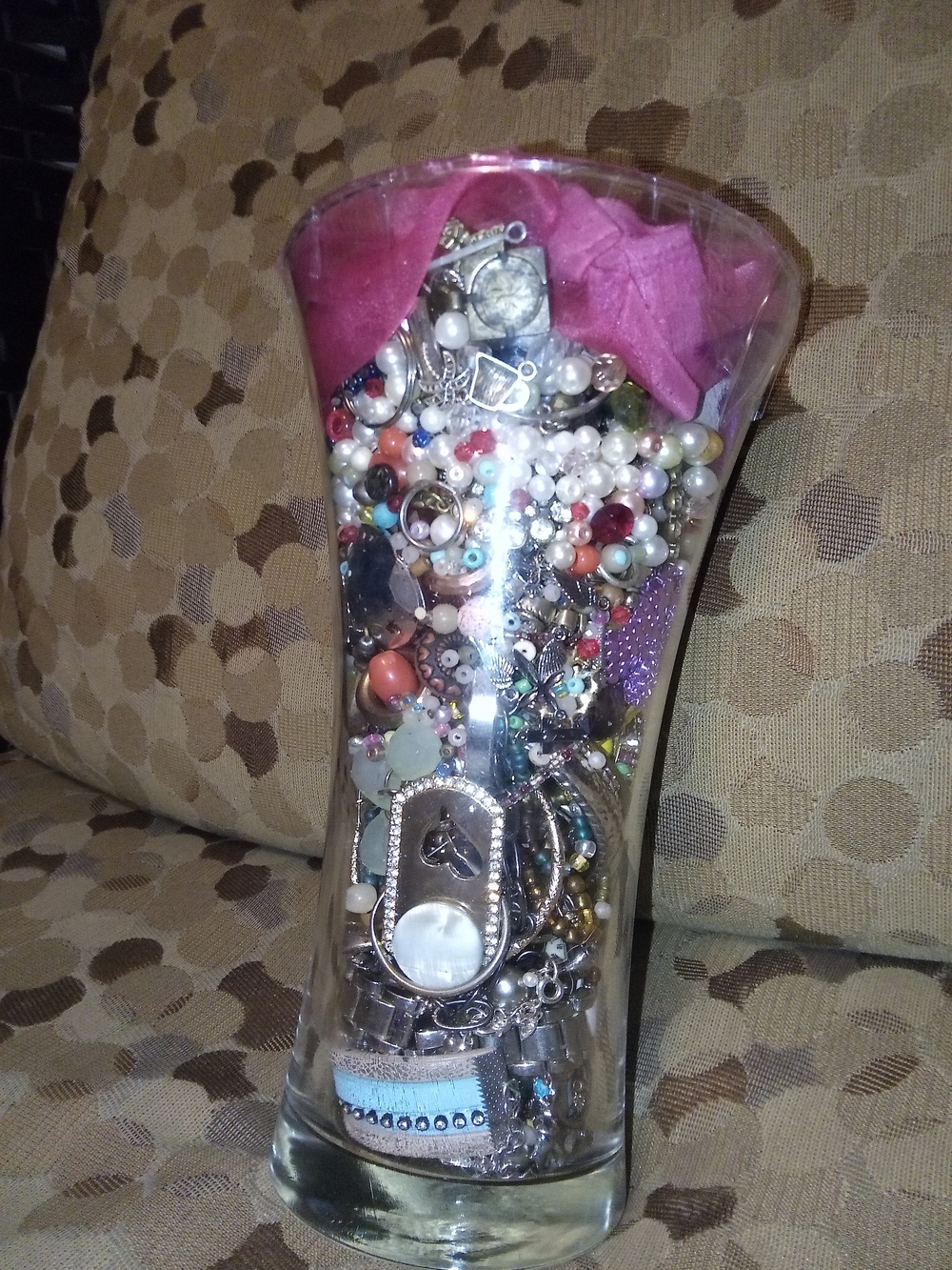 Clear Vase Filled with Colorful Costume Jewelry & Watch - Picture 3 of 5
